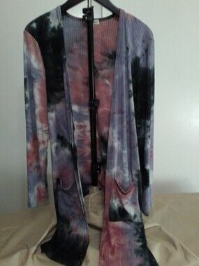 Derek Heart Tie-Dye Ribbed Cardigan in Purple, Pink & Black